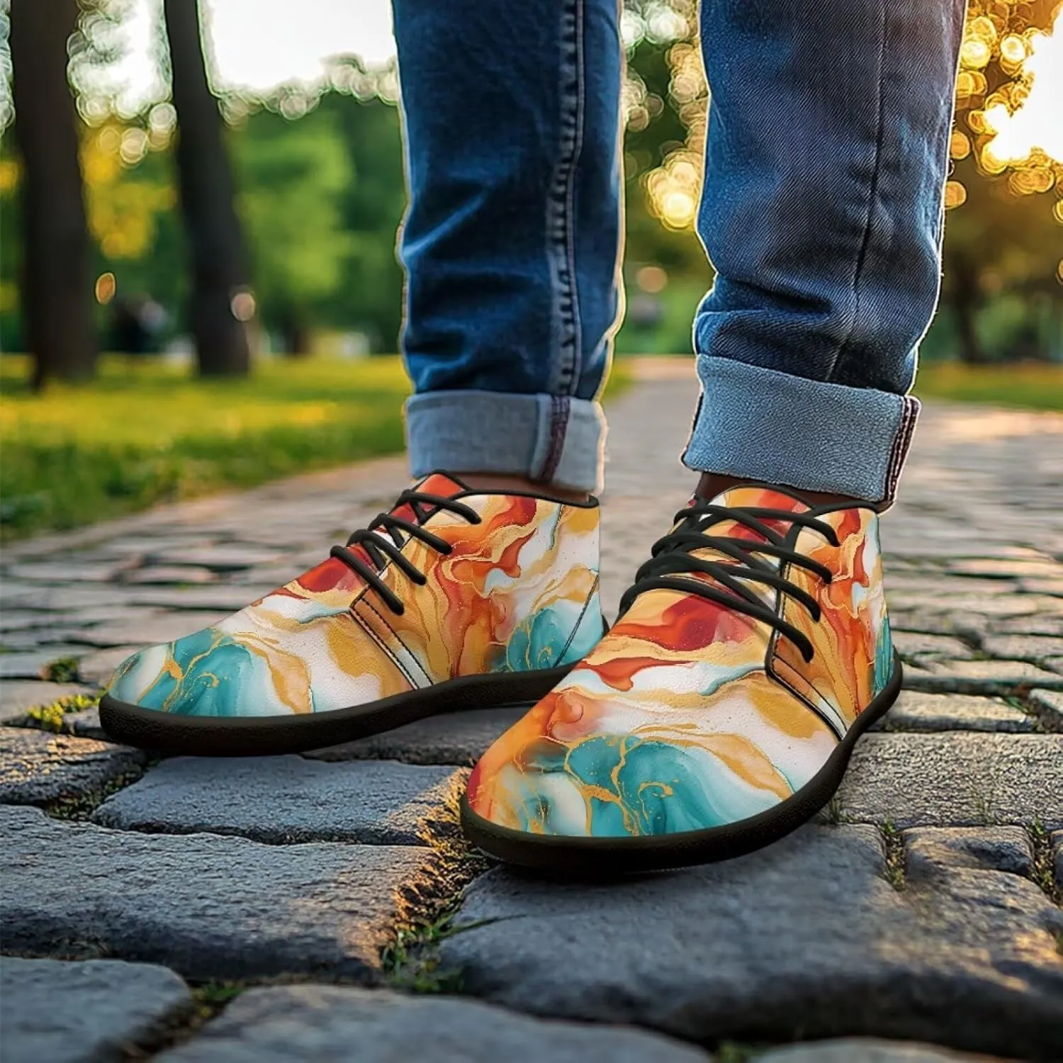 Howilath Marble Print Barefoot Sneakers Men Low Top Extra Width Anti-Skid Running Cross Training Shoe