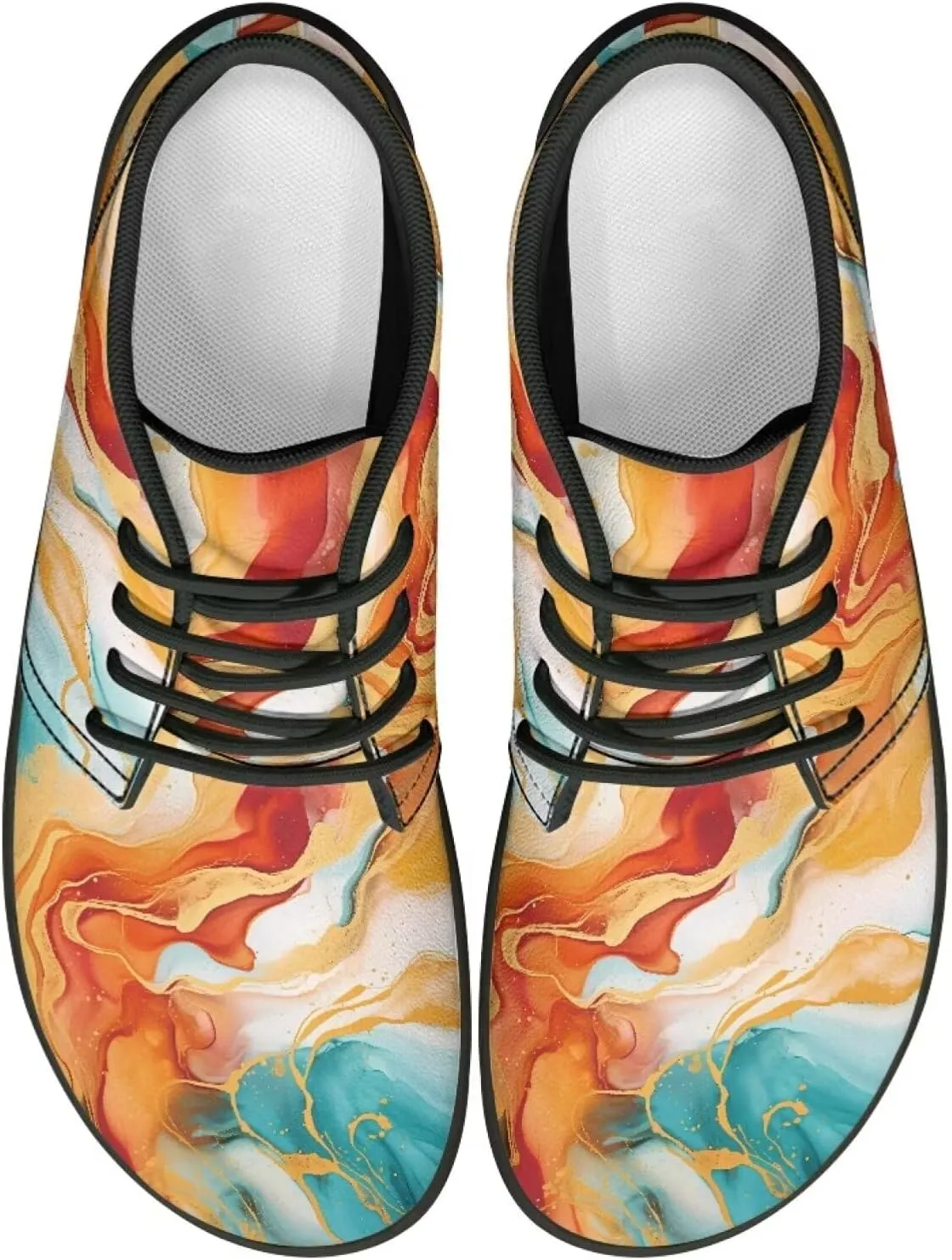 Howilath Marble Print Barefoot Sneakers Men Low Top Extra Width Anti-Skid Running Cross Training Shoe