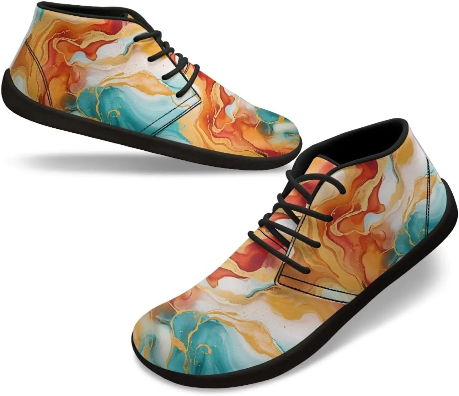 Howilath Marble Print Barefoot Sneakers Men Low Top Extra Width Anti-Skid Running Cross Training Shoe