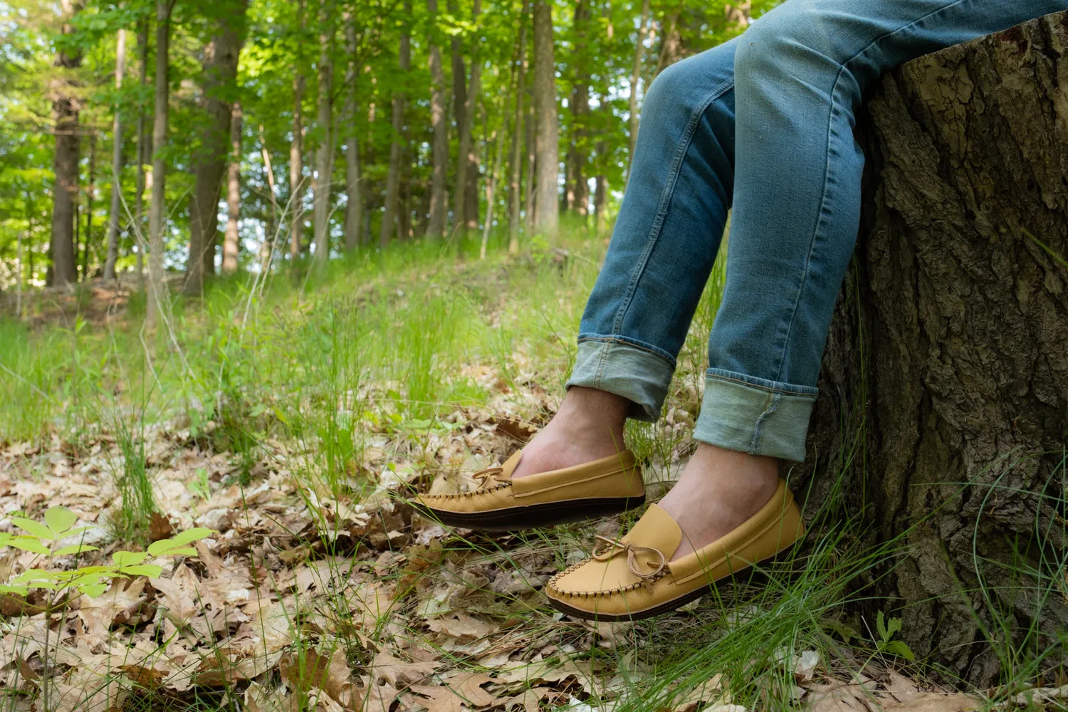 Men's Earthing Moccasins Moose Hide with Oil Tan BB495M