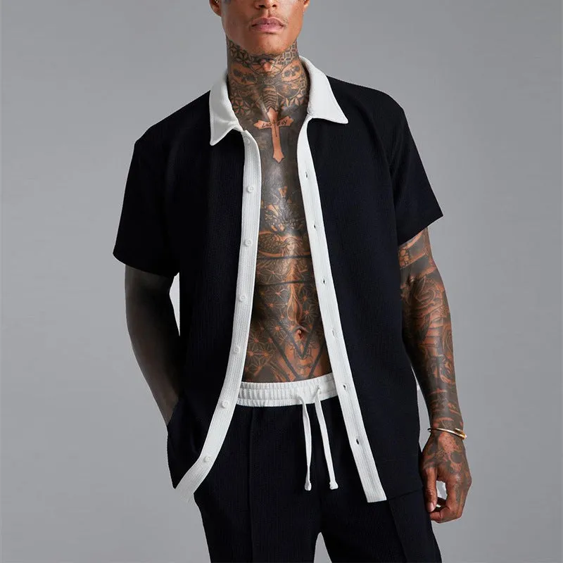 Mens Short Sleeve Shirt  Relaxed Fit  Open Front  Breathable Casual Athleisure