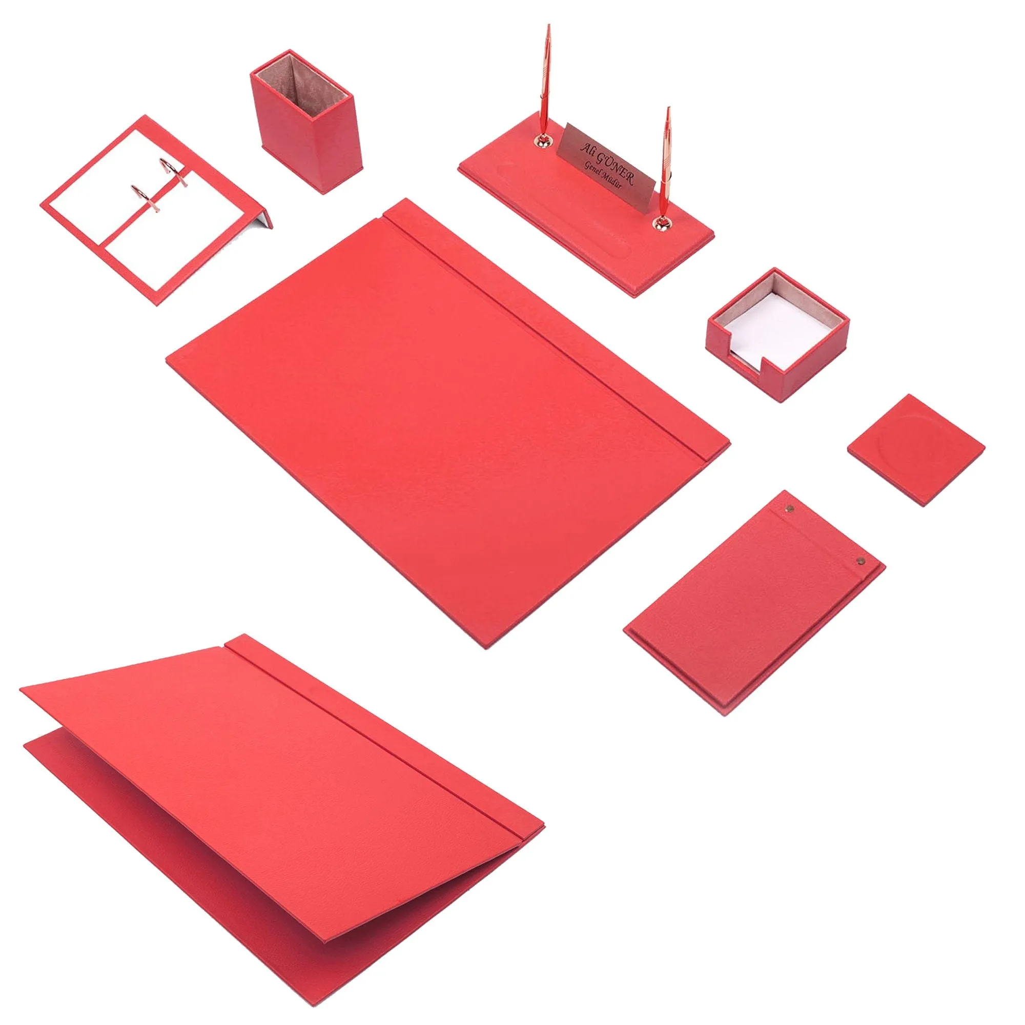 MOOG Leather Desk Set -  Pink - 9 PCS