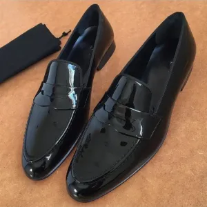 Patent Leather Men Shoes, Handmade Black Formal Shoes Moccasins Loafer