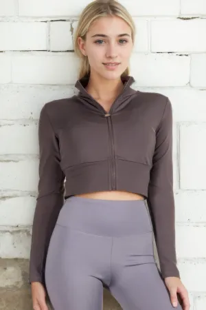 Scoop Neckline Zip Up Cropped Sports Jacket