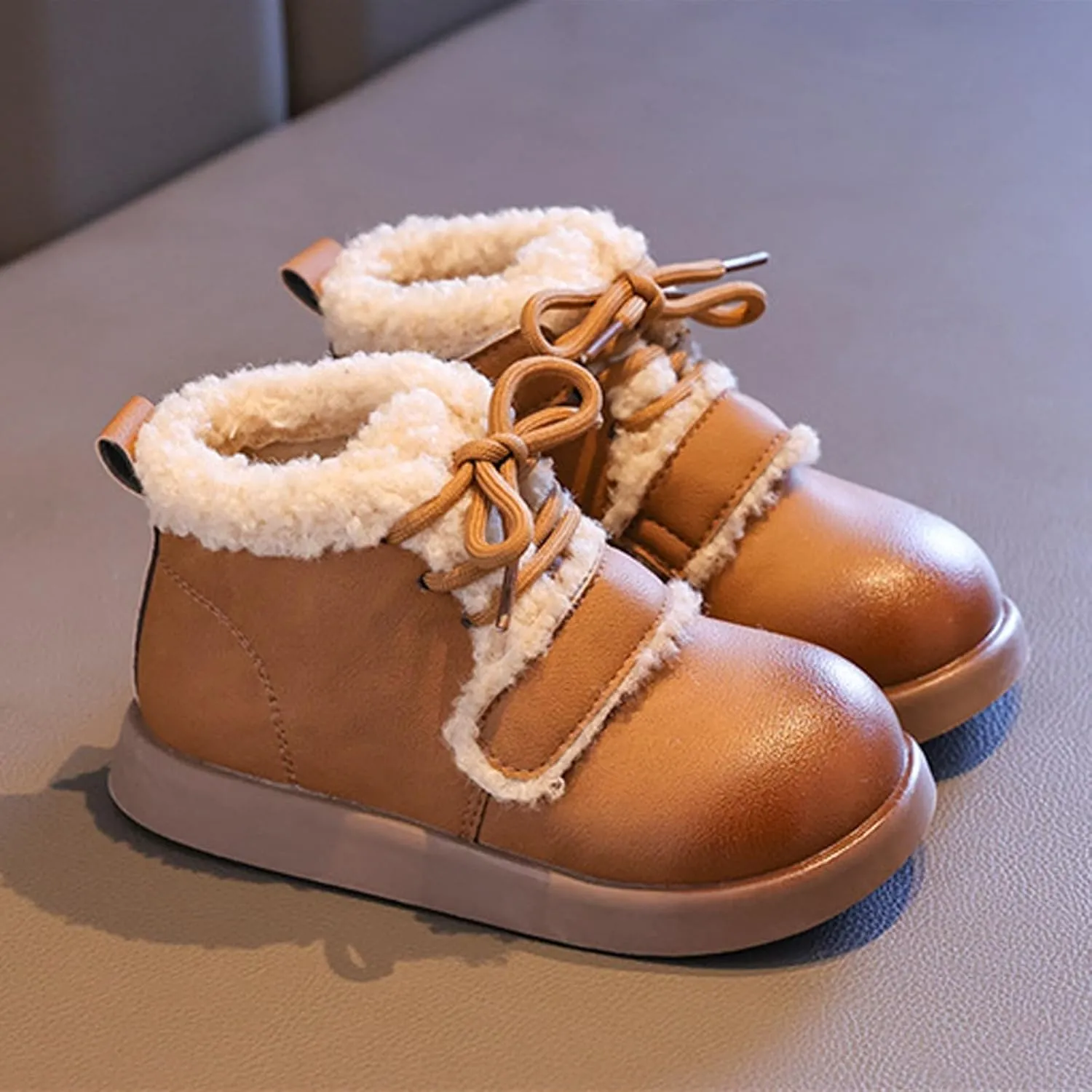 Toddler Kids Winter Snow Boots Slip On Cold Weather Sneakers Anti-Slip Fleece Ankle Boots Comfort Shoes for Kids