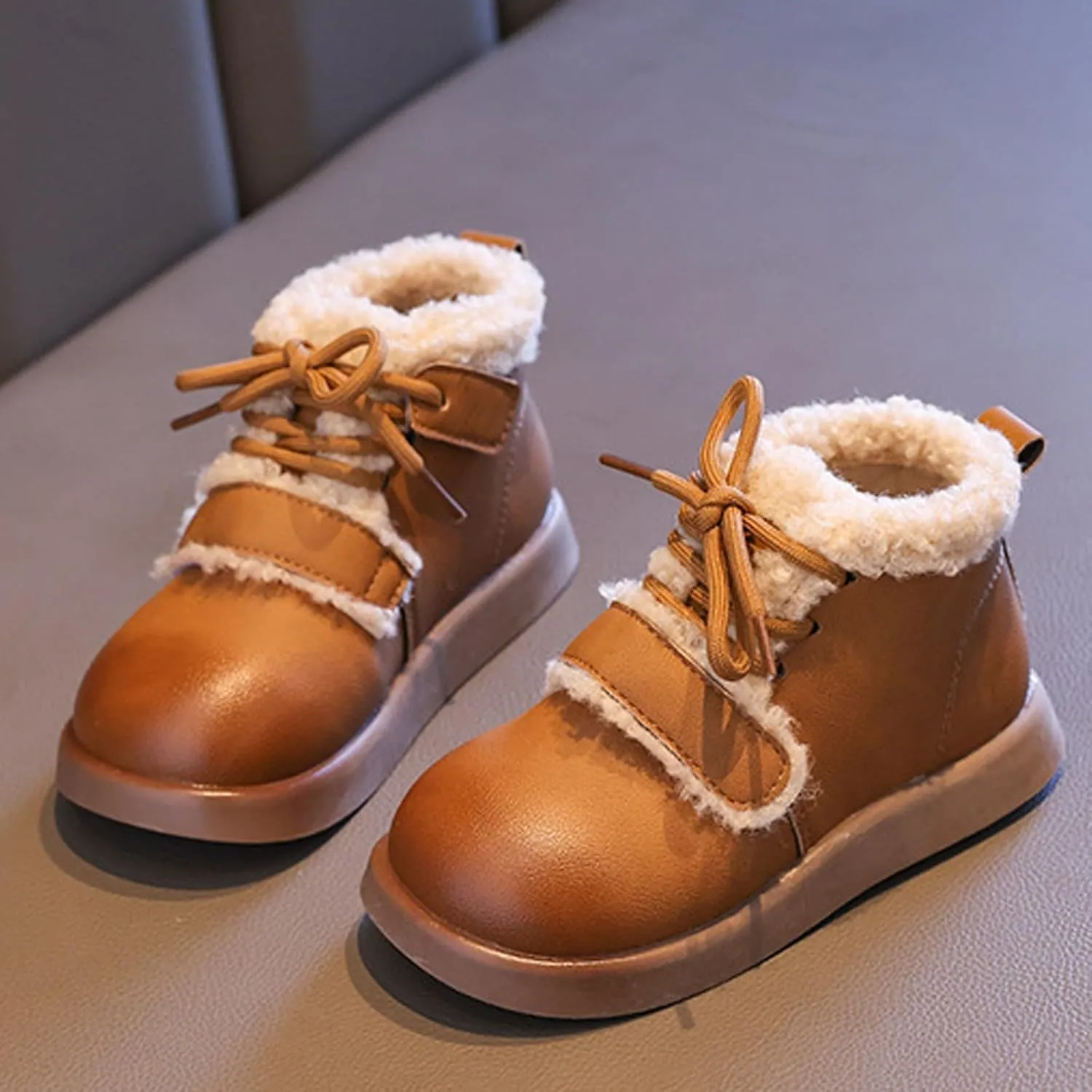 Toddler Kids Winter Snow Boots Slip On Cold Weather Sneakers Anti-Slip Fleece Ankle Boots Comfort Shoes for Kids