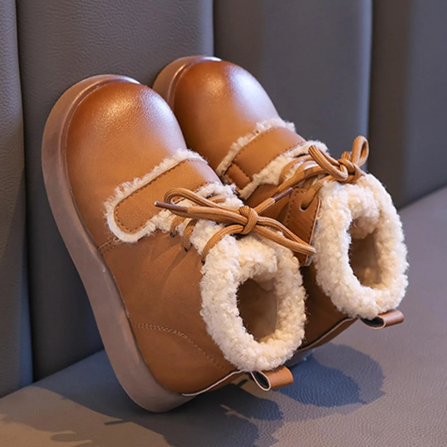 Toddler Kids Winter Snow Boots Slip On Cold Weather Sneakers Anti-Slip Fleece Ankle Boots Comfort Shoes for Kids