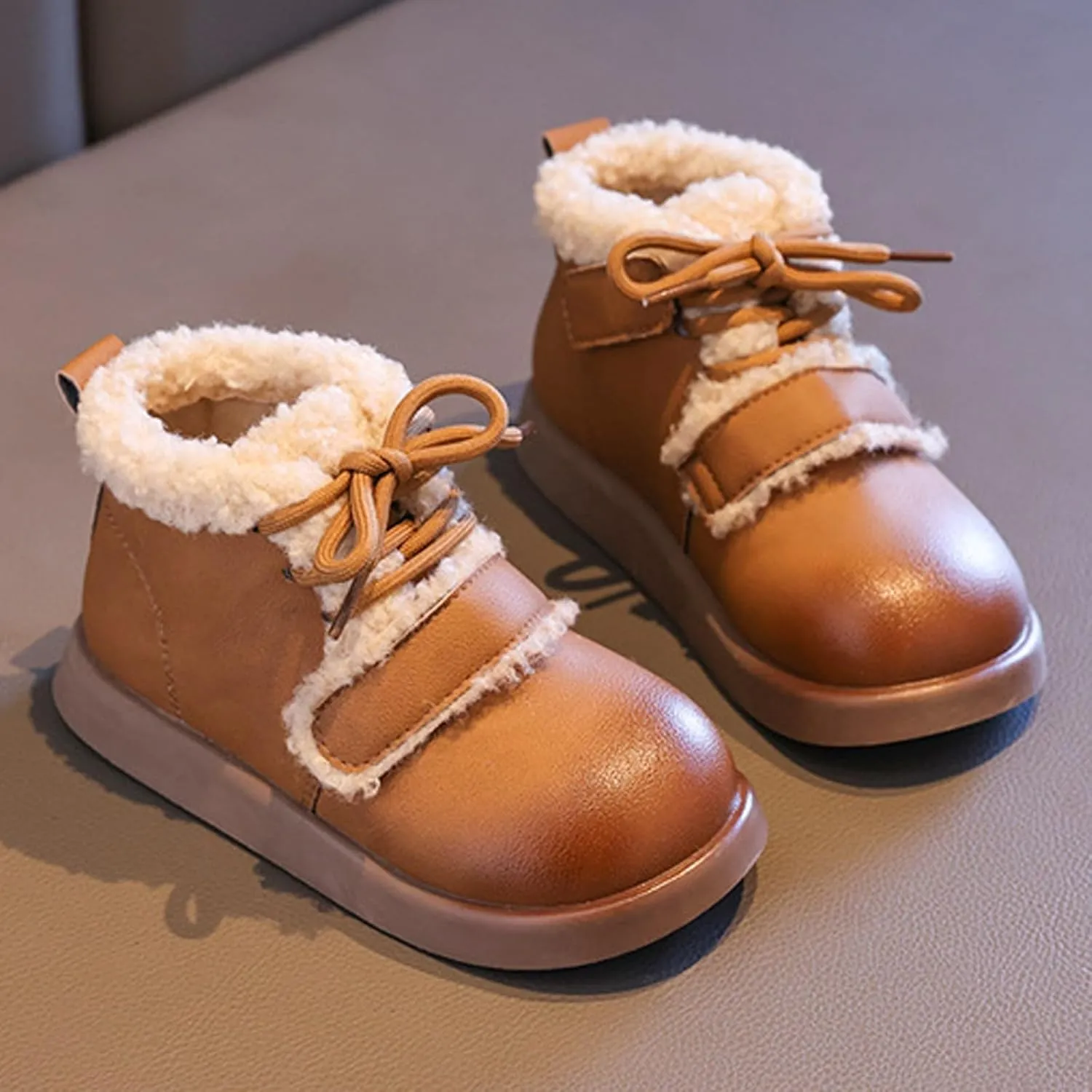 Toddler Kids Winter Snow Boots Slip On Cold Weather Sneakers Anti-Slip Fleece Ankle Boots Comfort Shoes for Kids