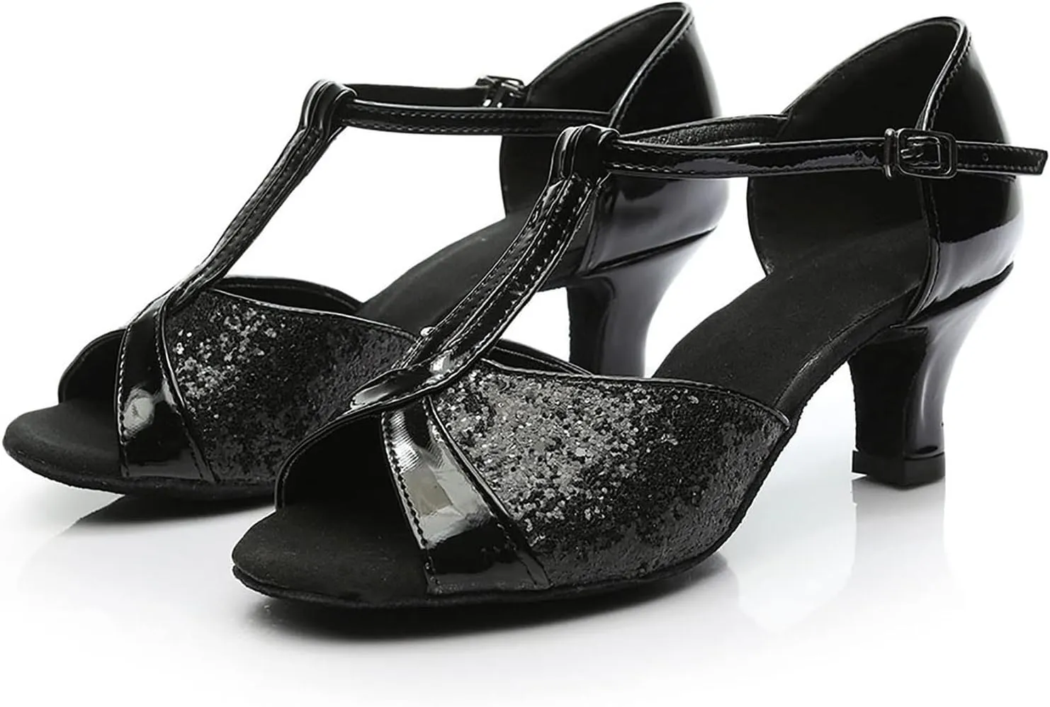 Women's Latin Dance Shoes Breathable Professional Ballroom Performance Dance Shoes Womens Peep Toe Dancing Heels Sandals Fashion T Strap Solid Mid Heel Shoe