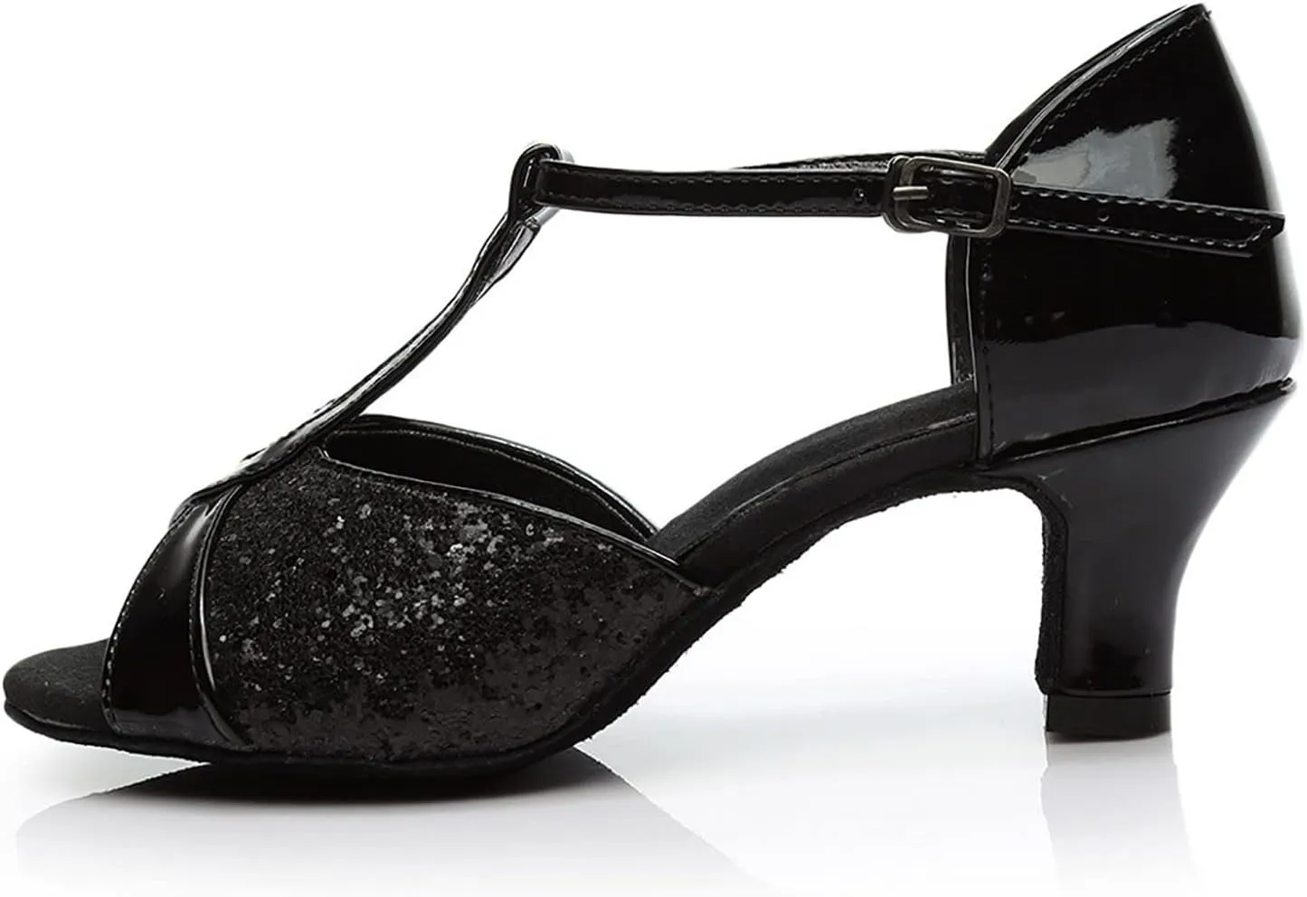 Women's Latin Dance Shoes Breathable Professional Ballroom Performance Dance Shoes Womens Peep Toe Dancing Heels Sandals Fashion T Strap Solid Mid Heel Shoe