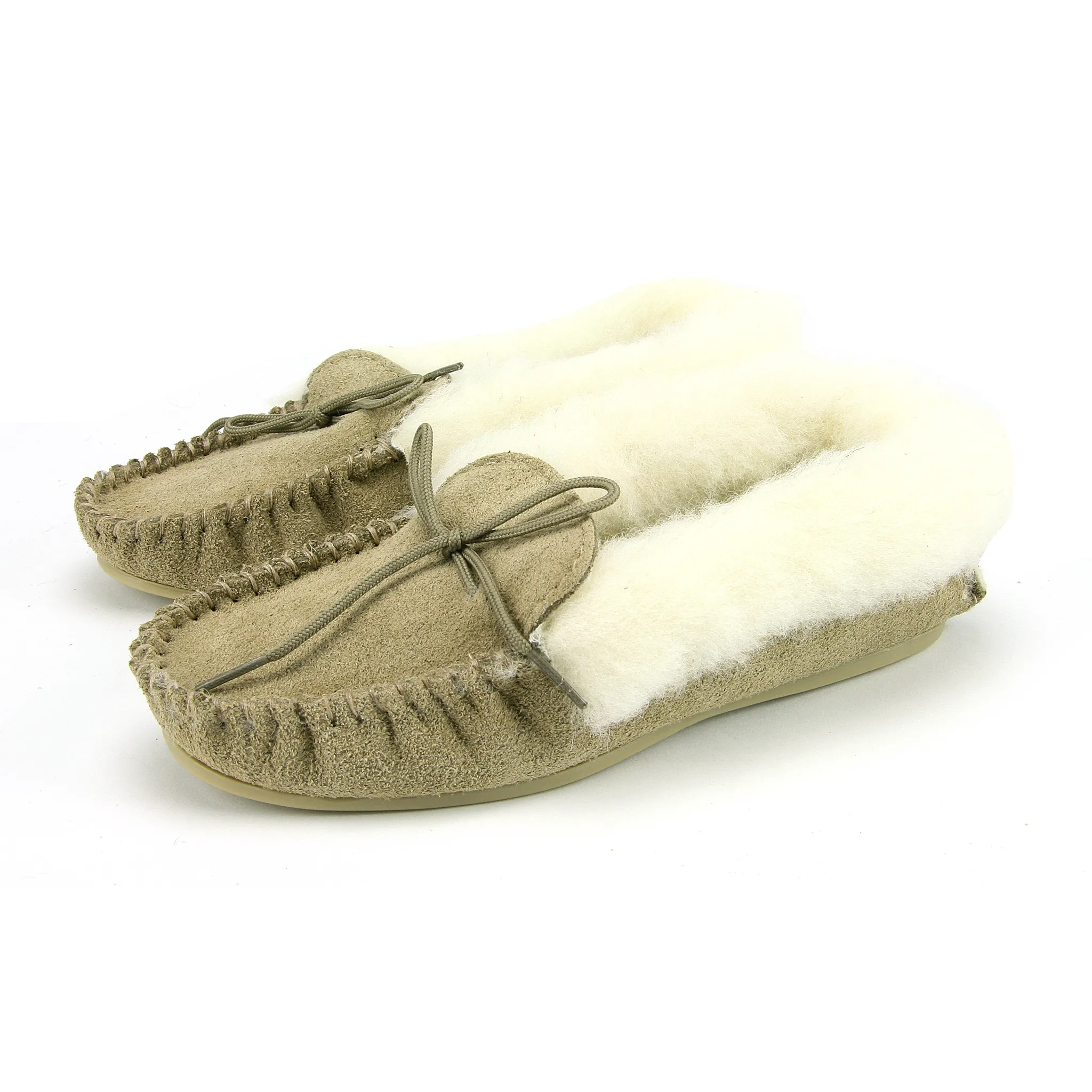 Wool Collar Moccasins With Sole
